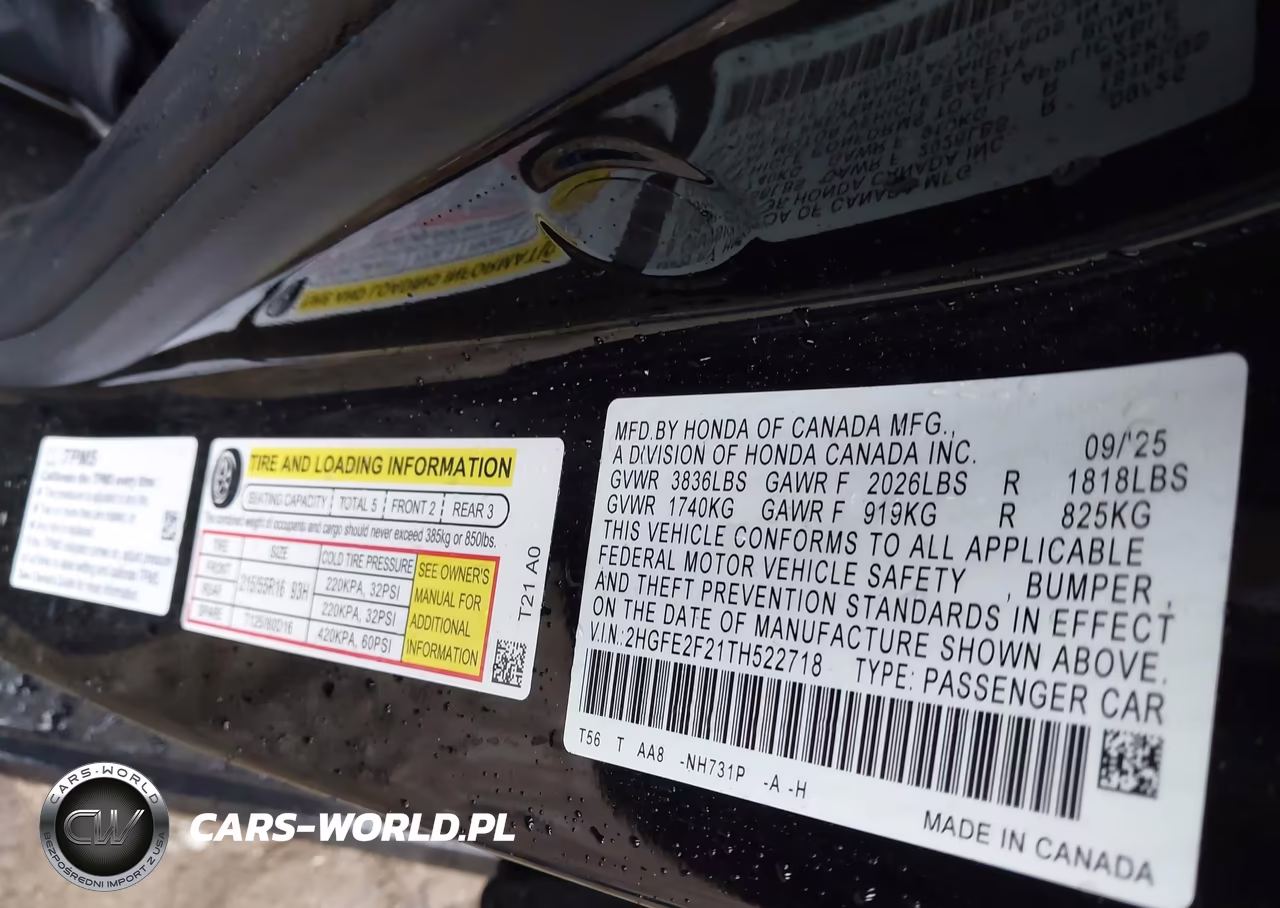 2026 Honda Civic Lx VIN:2HGFE2F21TH522718 - 9