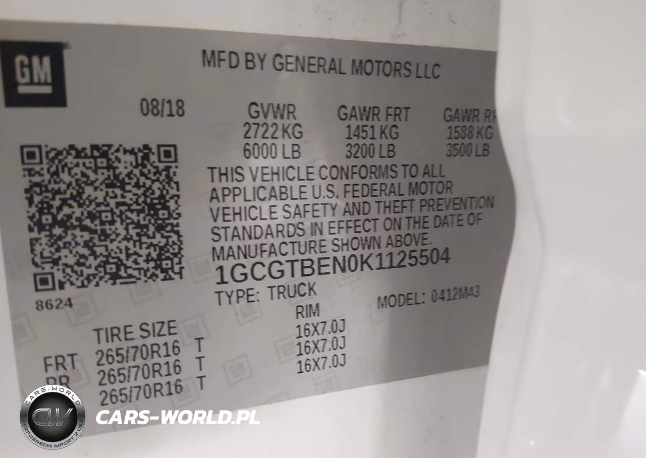 2019 Chevrolet Colorado Wt VIN:1GCGTBEN0K1125504 - 9