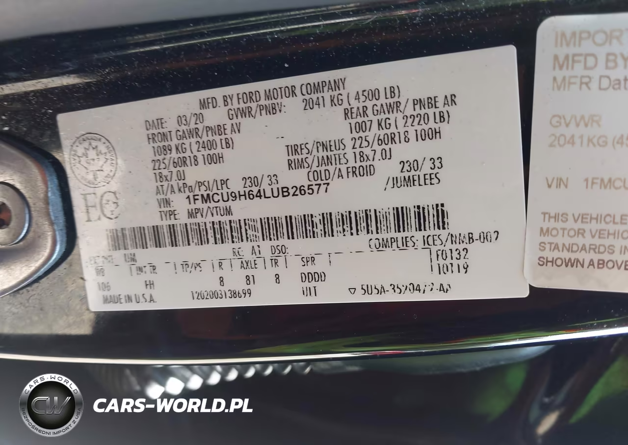2020 Ford Escape Sel VIN:1FMCU9H64LUB26577 - 9