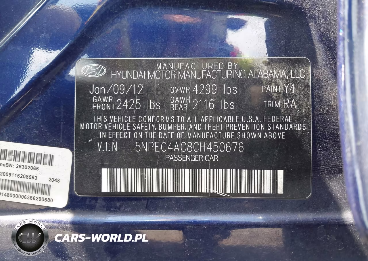 2012 Hyundai Sonata Se VIN:5NPEC4AC8CH450676 - 9