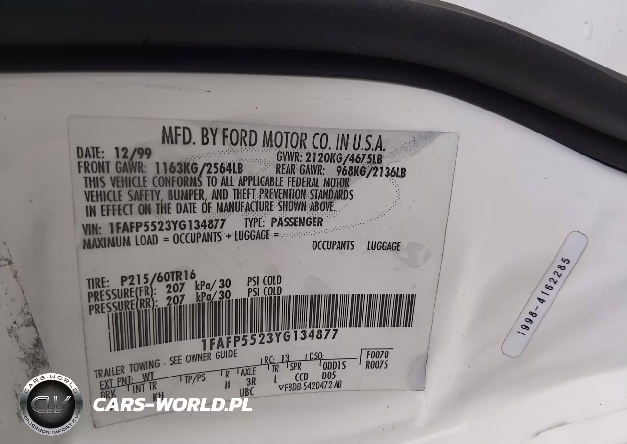 2000 Ford Taurus Ses VIN:1FAFP5523YG134877 - 9