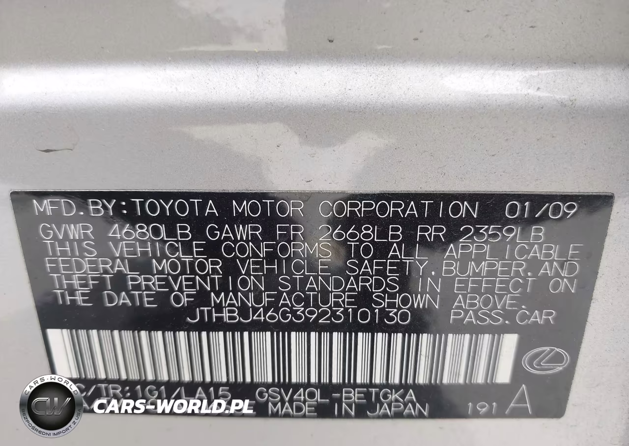 2009 Lexus Es 350 VIN:JTHBJ46G392310130 - 9