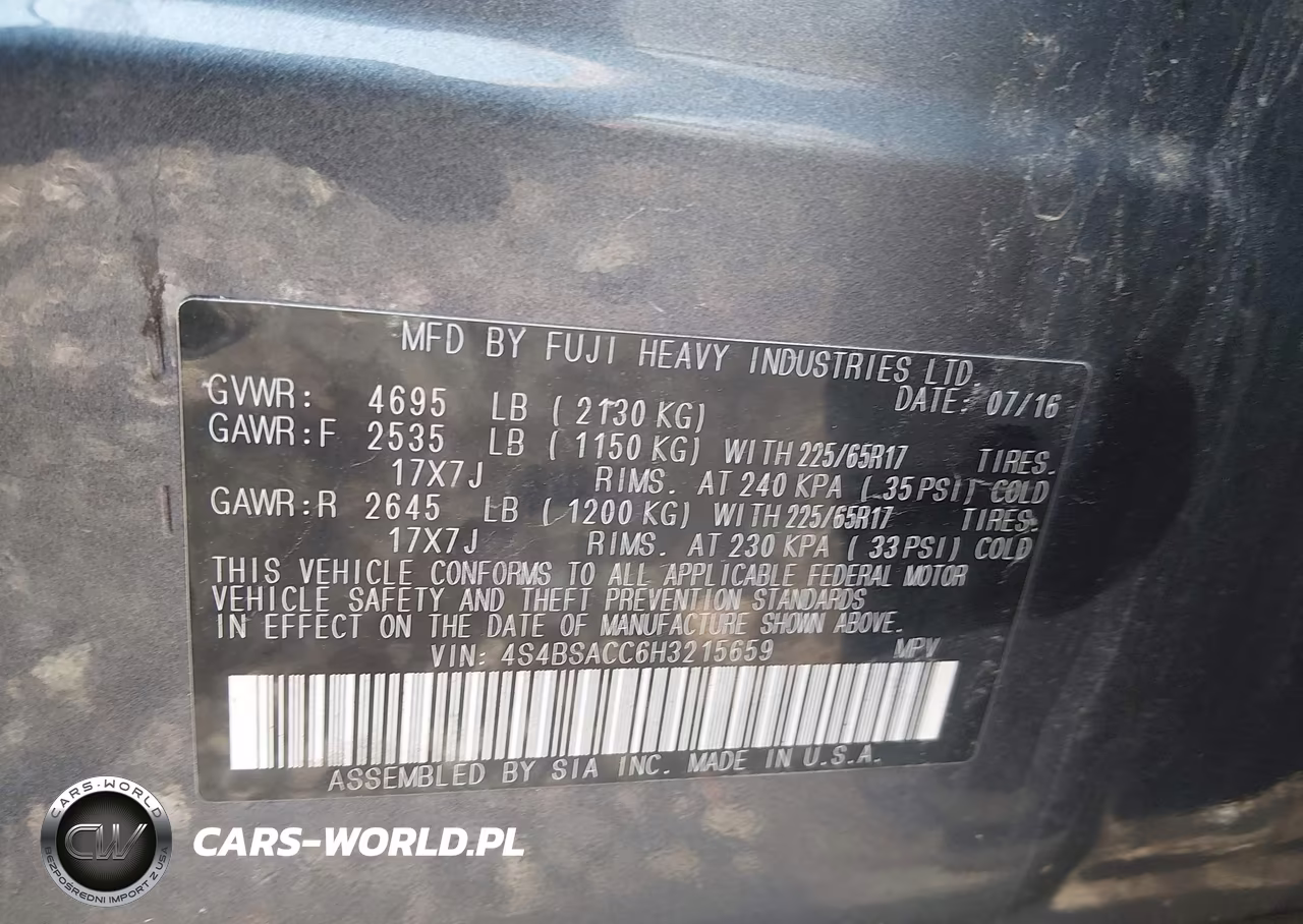 2017 Subaru Outback 2.5I Premium VIN:4S4BSACC6H3215659 - 9