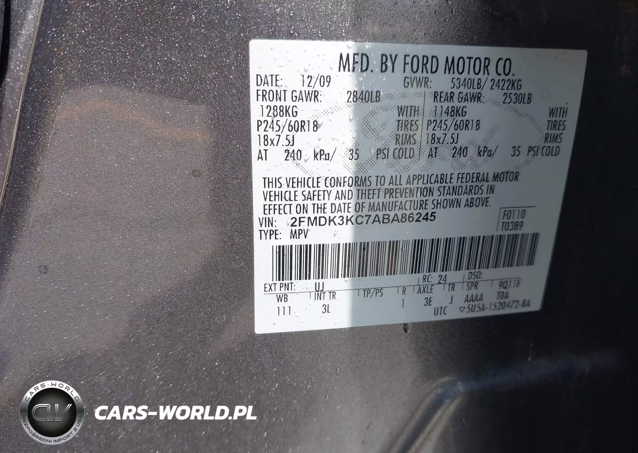 2010 Ford Edge Limited VIN:2FMDK3KC7ABA86245 - 9