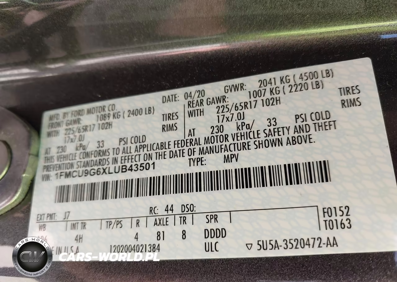 2020 Ford Escape Se VIN:1FMCU9G6XLUB43501 - 9