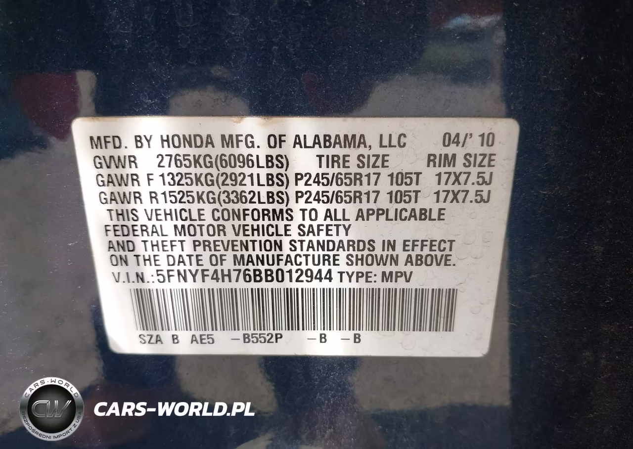 2011 Honda Pilot Ex-L VIN:5FNYF4H76BB012944 - 9