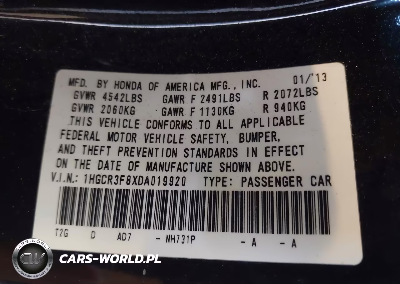 2013 Honda Accord Ex-L V-6 VIN:1HGCR3F8XDA019920 - 9