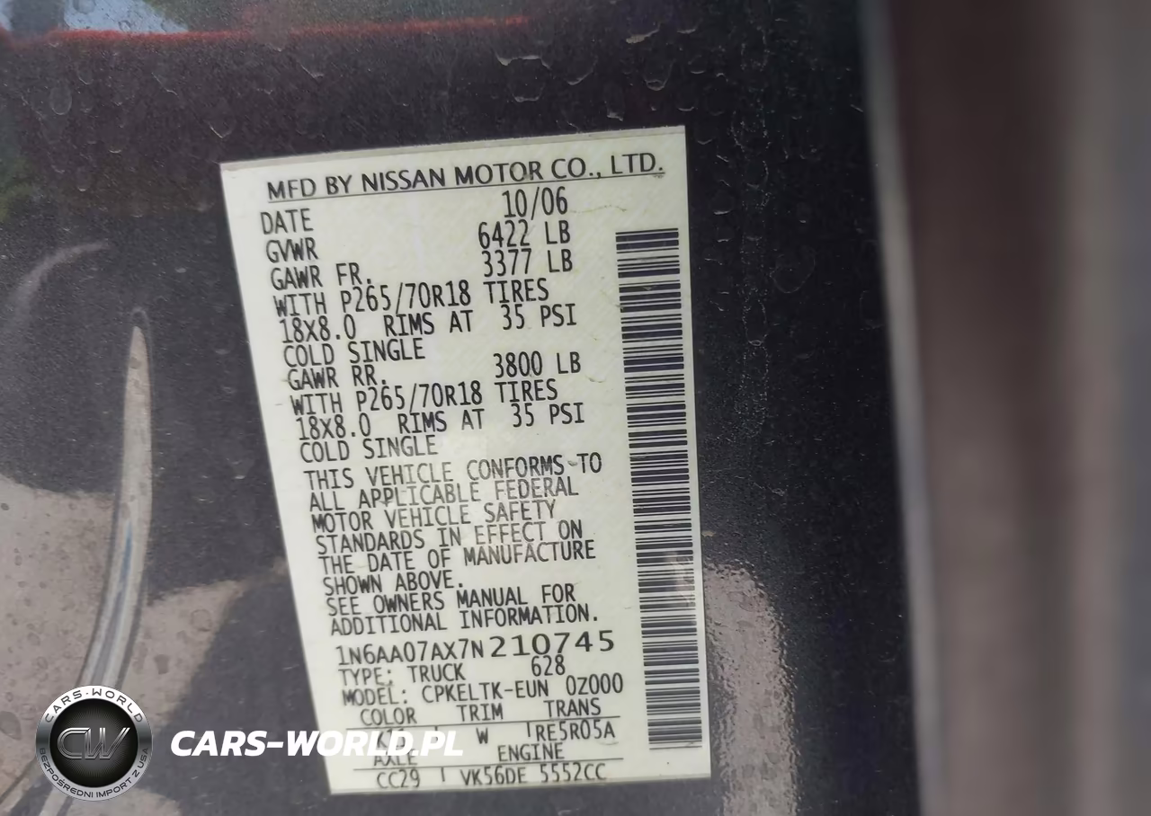 2007 Nissan Titan Se VIN:1N6AA07AX7N210745 - 9