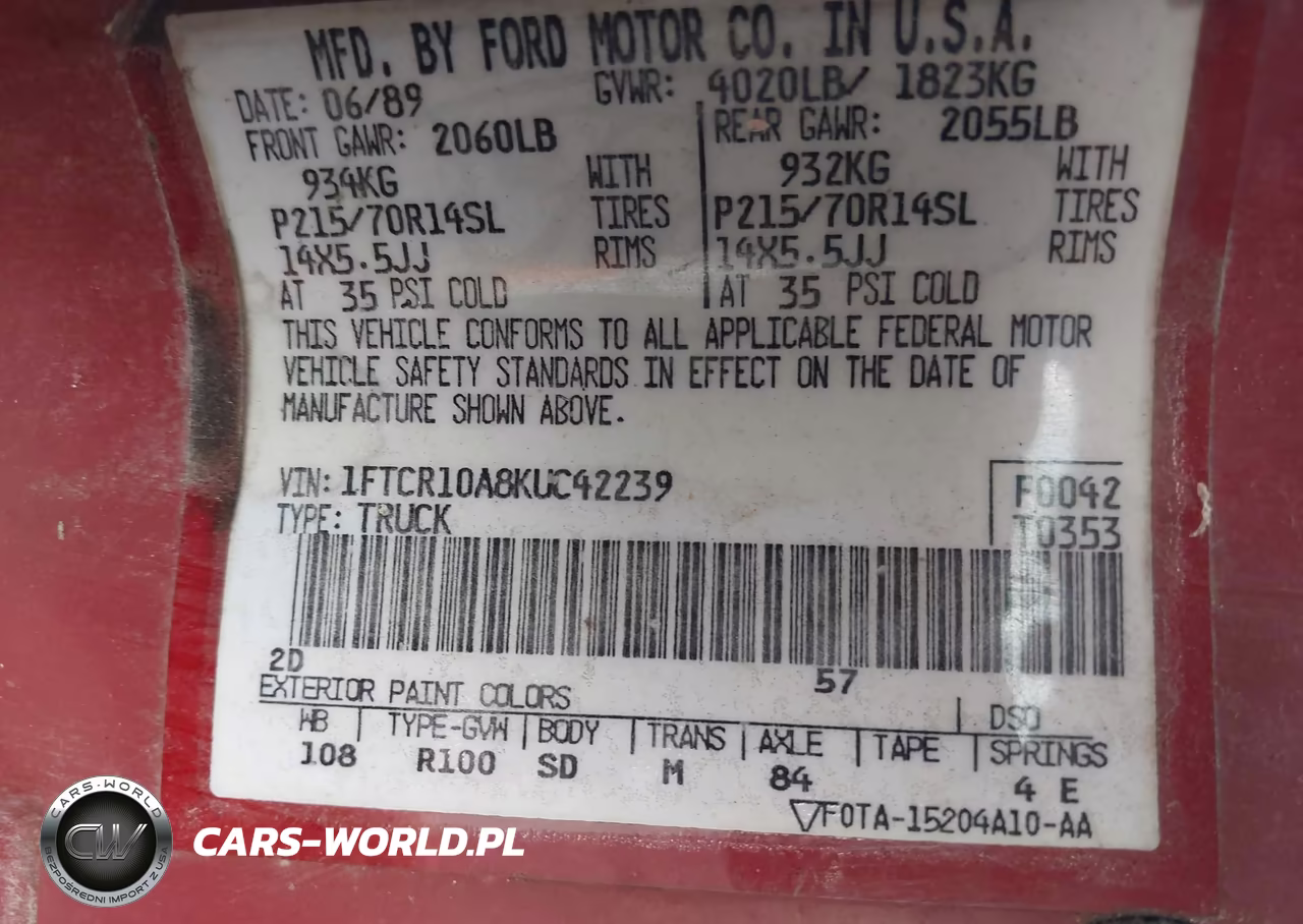 1989 Ford Ranger VIN:1FTCR10A8KUC42239 - 9