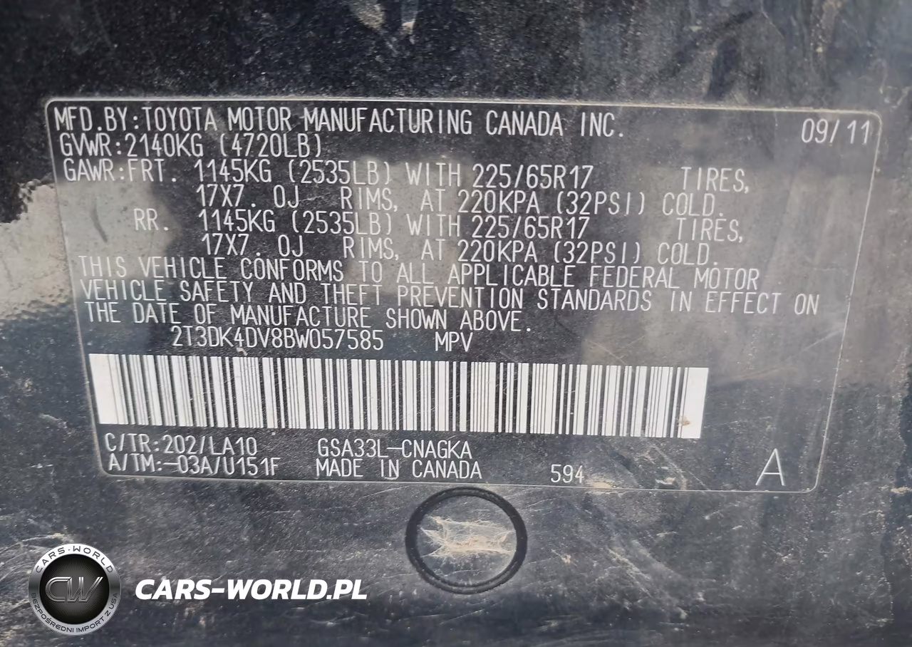 2011 Toyota Rav4 Limited V6 VIN:2T3DK4DV8BW057585 - 9