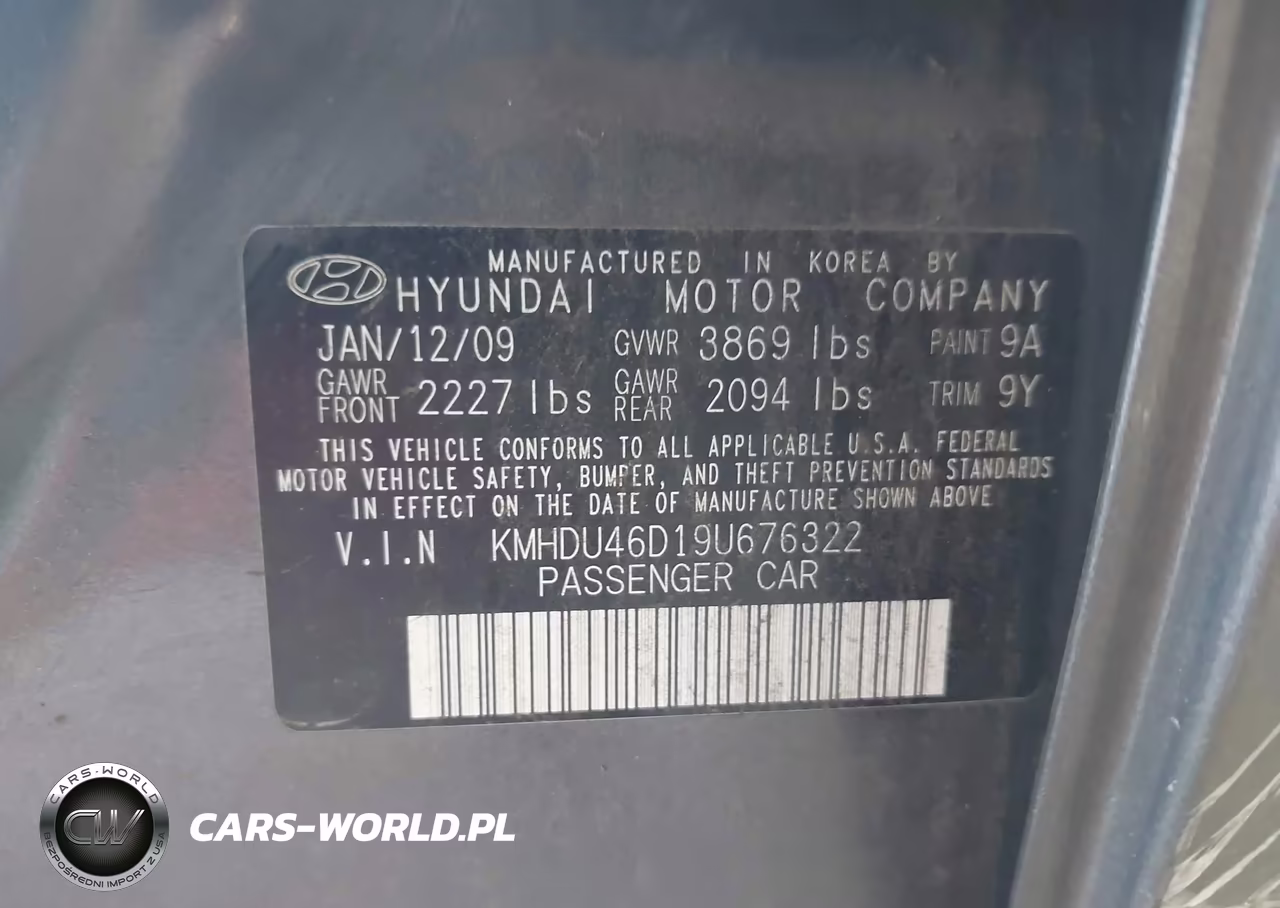 2009 Hyundai Elantra Gls VIN:KMHDU46D19U676322 - 9