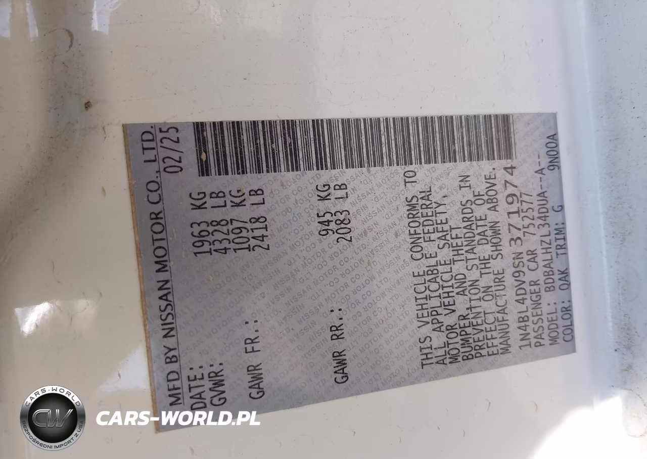 2025 Nissan Altima Sv Fwd VIN:1N4BL4DV9SN371974 - 9