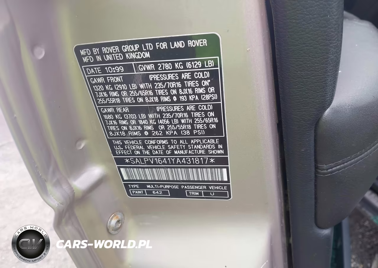 2000 Land Rover Range Rover 4.6 Hse VIN:SALPV1641YA431817 - 9