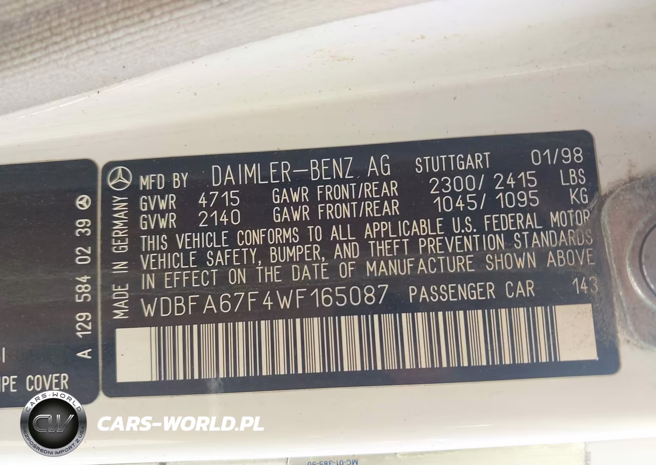 1998 Mercedes-Benz Sl 500 VIN:WDBFA67F4WF165087 - 9