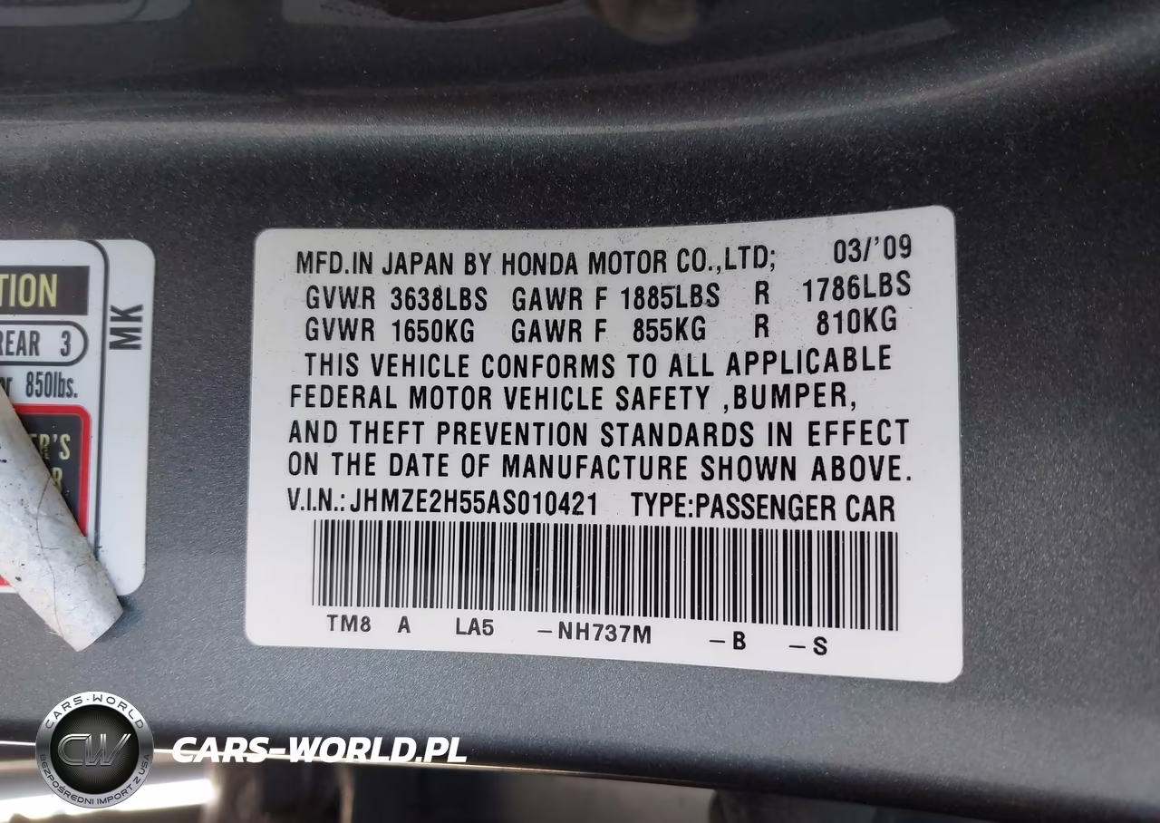 2010 Honda Insight Lx VIN:JHMZE2H55AS010421 - 9
