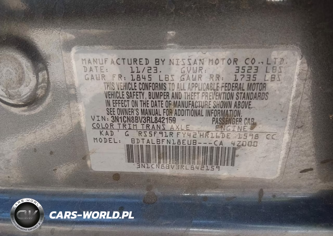 2024 Nissan Versa 1.6 S VIN:3N1CN8BV3RL842159 - 9