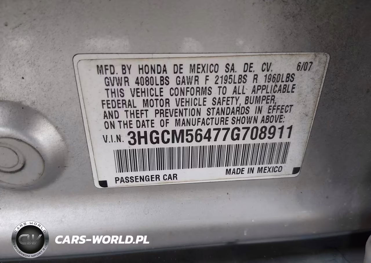 2007 Honda Accord 2.4 Lx VIN:3HGCM56477G708911 - 9