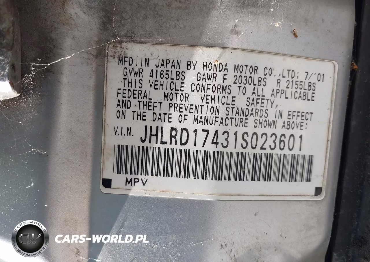 2001 Honda Cr-V Lx VIN:JHLRD17431S023601 - 9