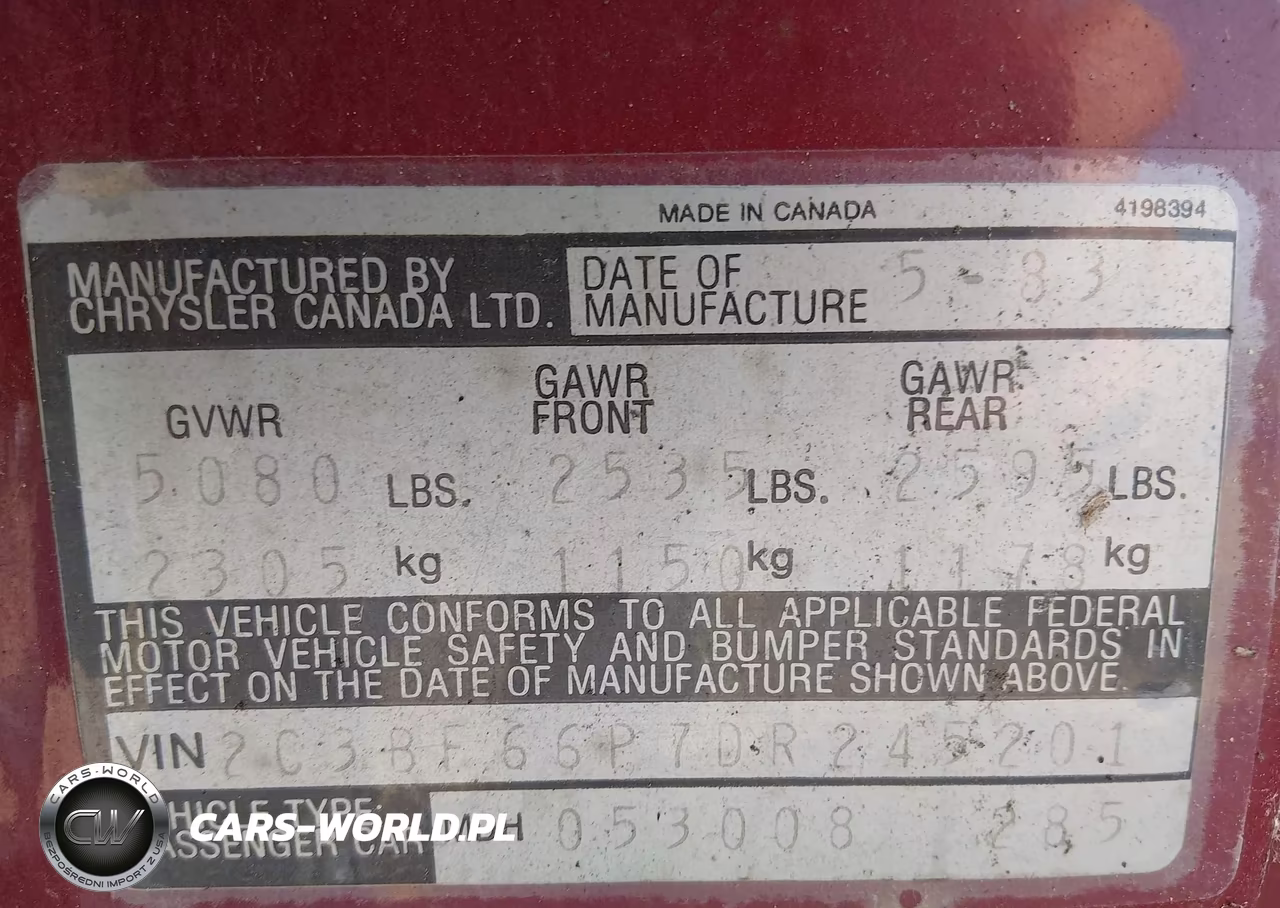 1983 Chrysler New Yorker Fifth Avenue VIN:2C3BF66P7DR245201 - 9
