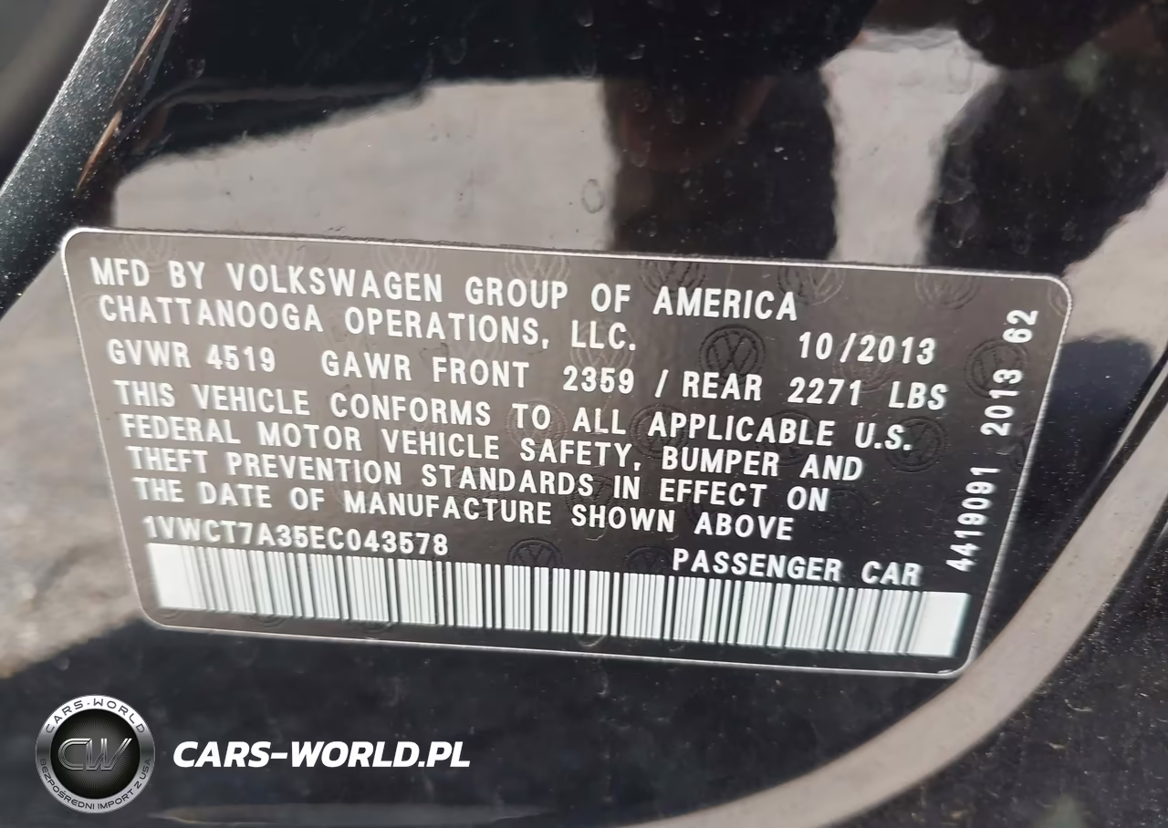 2014 Volkswagen Passat 1.8T Sel Premium VIN:1VWCT7A35EC043578 - 9