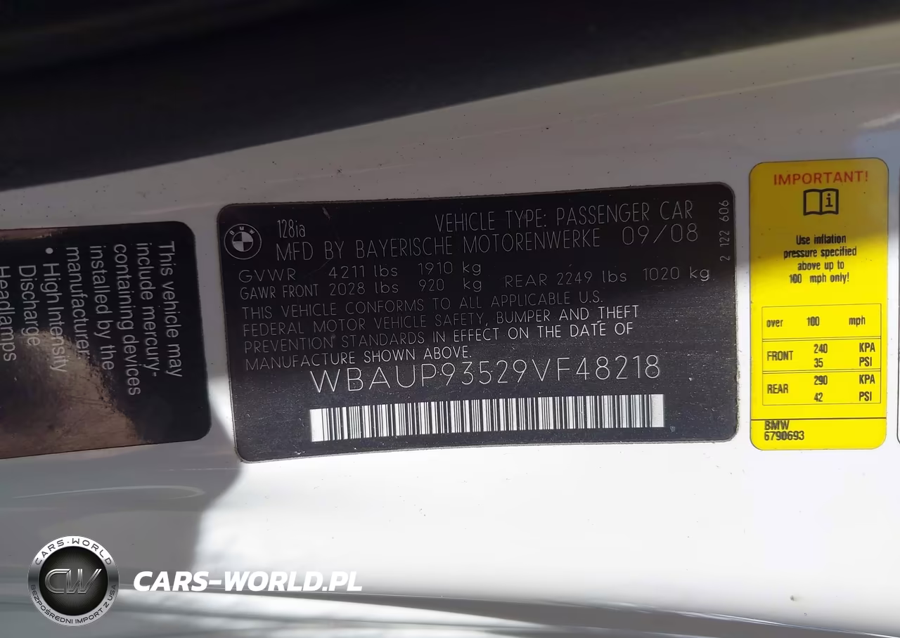 2009 BMW 128I VIN:WBAUP93529VF48218 - 9