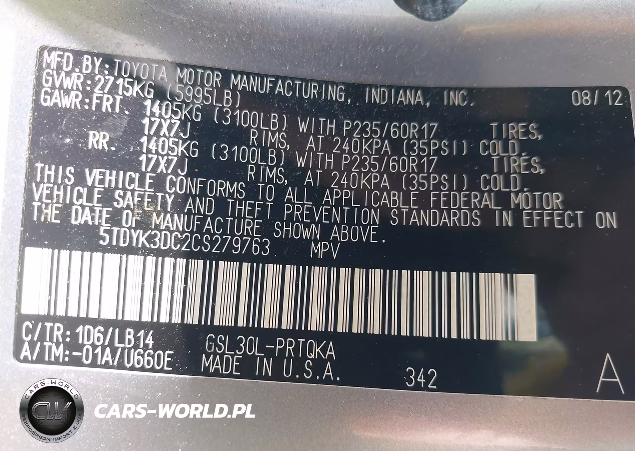2012 Toyota Sienna Xle V6 8 Passenger VIN:5TDYK3DC2CS279763 - 9