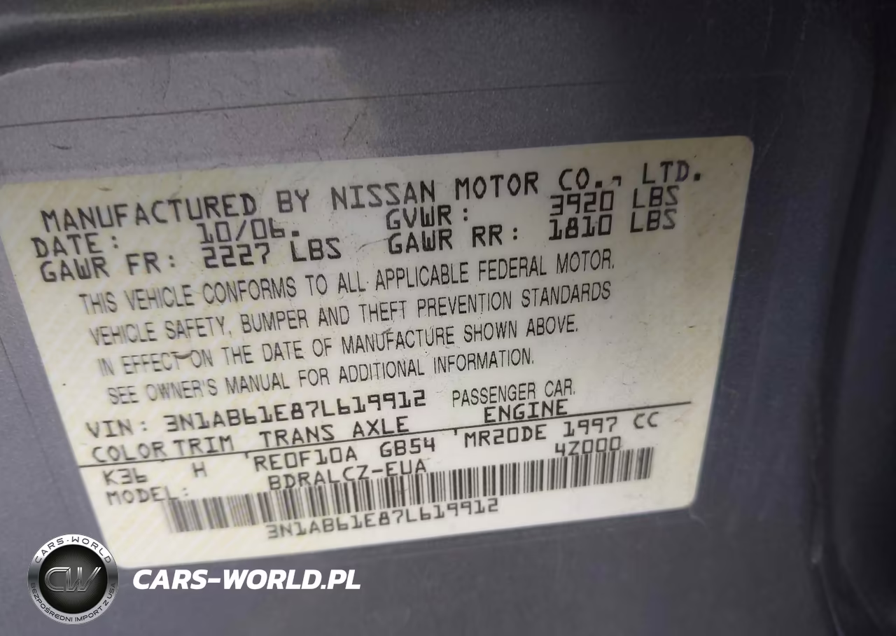 2007 Nissan Sentra 2.0 VIN:3N1AB61E87L619912 - 9