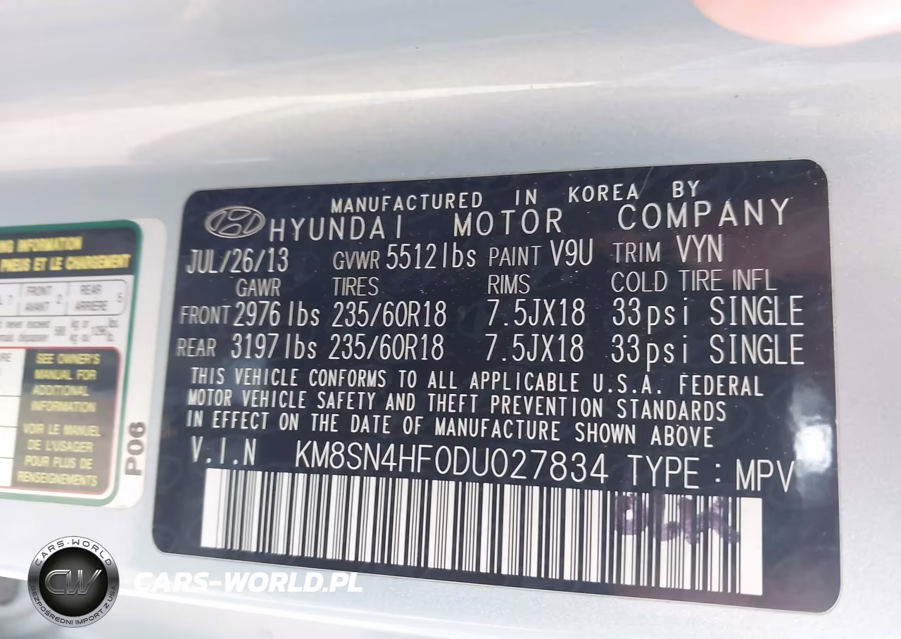 2013 Hyundai Santa Fe Gls VIN:KM8SN4HF0DU027834 - 9