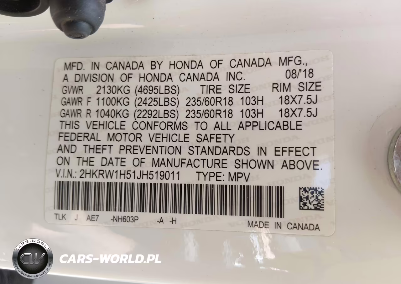 2018 Honda Cr-V Ex VIN:2HKRW1H51JH519011 - 9