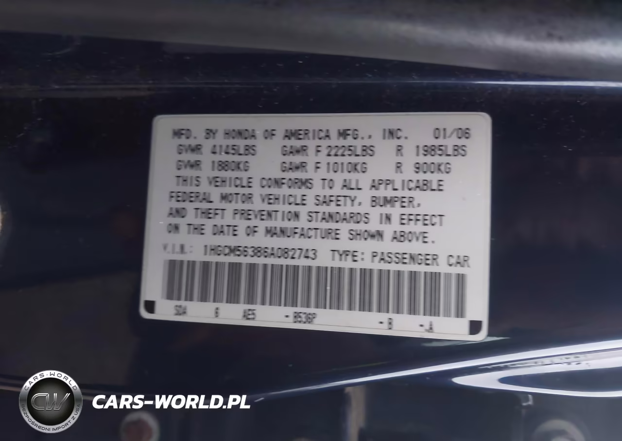 2006 Honda Accord 2.4 Se VIN:1HGCM56386A082743 - 9