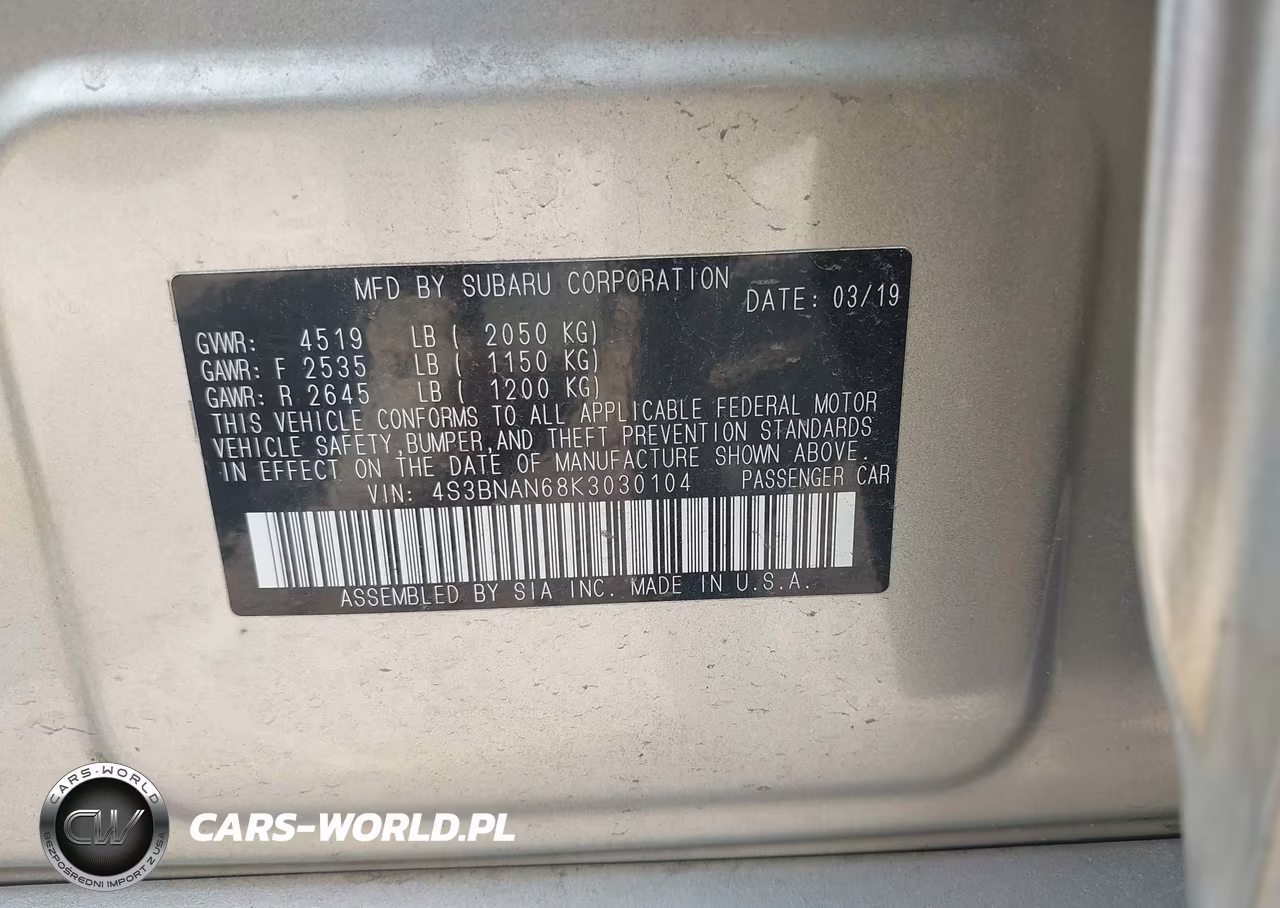 2019 Subaru Legacy 2.5I Limited VIN:4S3BNAN68K3030104 - 9