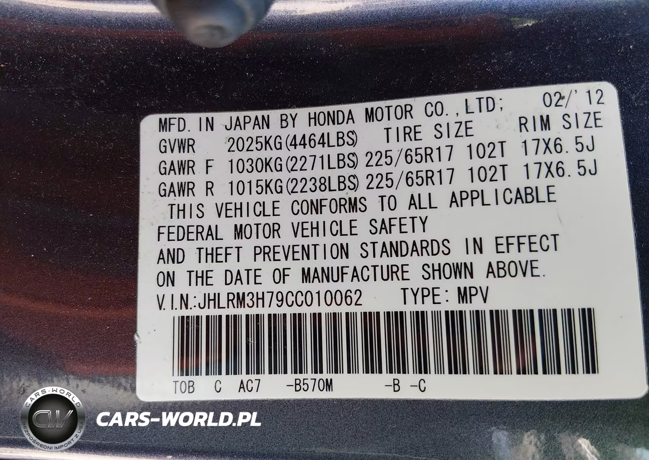 2012 Honda Cr-V Ex-L VIN:JHLRM3H79CC010062 - 9