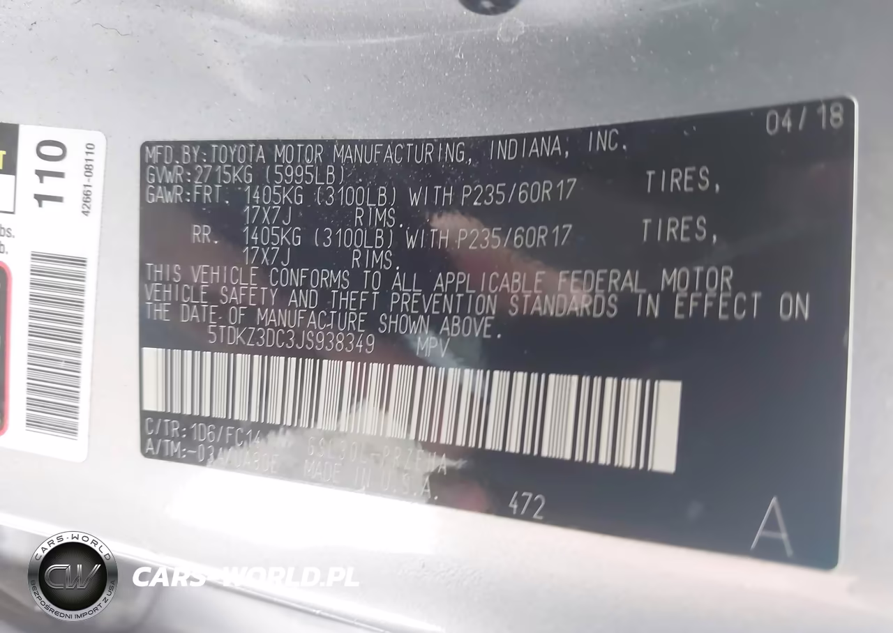 2018 Toyota Sienna Le 8 Passenger VIN:5TDKZ3DC3JS938349 - 9