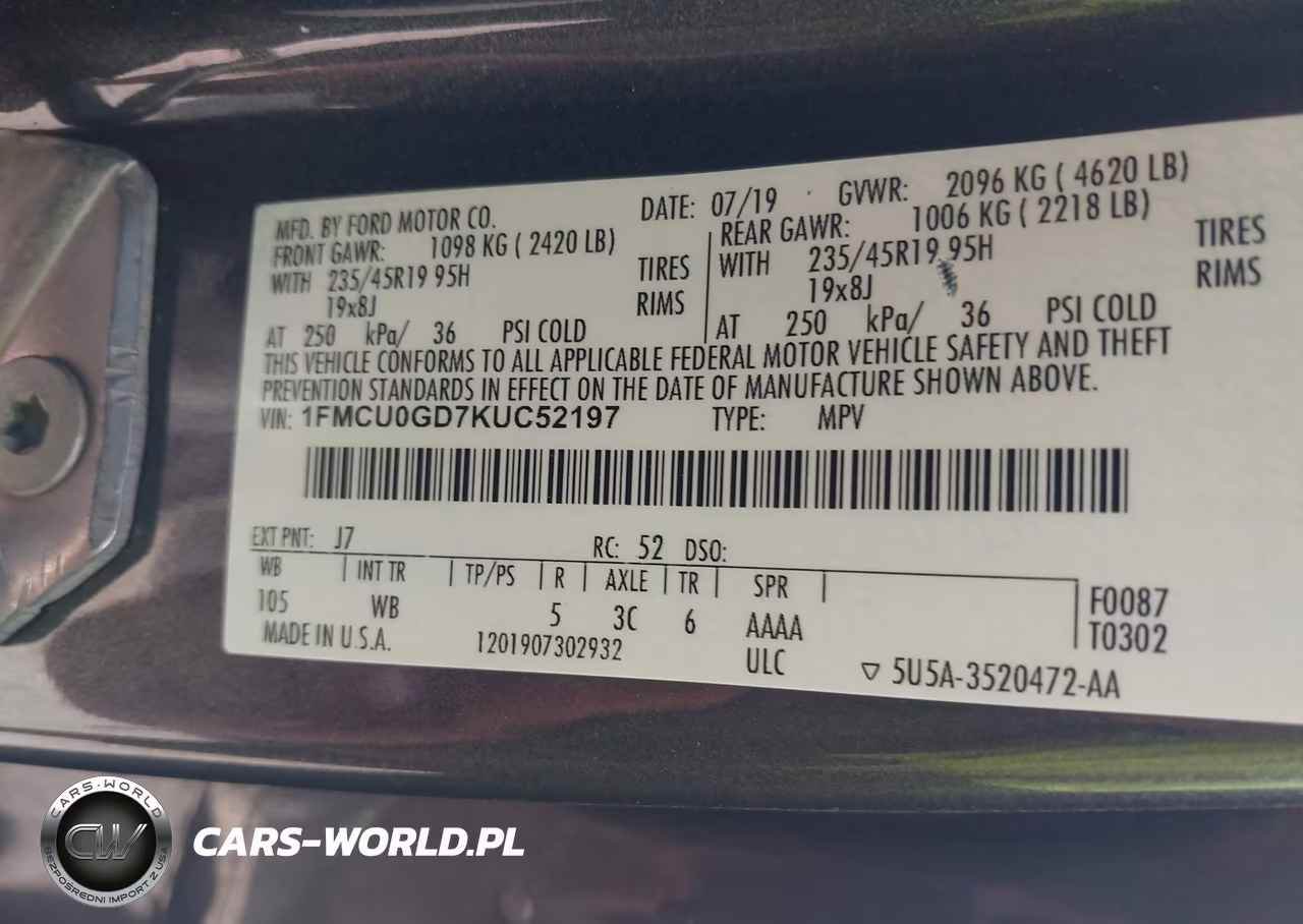 2019 Ford Escape Se VIN:1FMCU0GD7KUC52197 - 9
