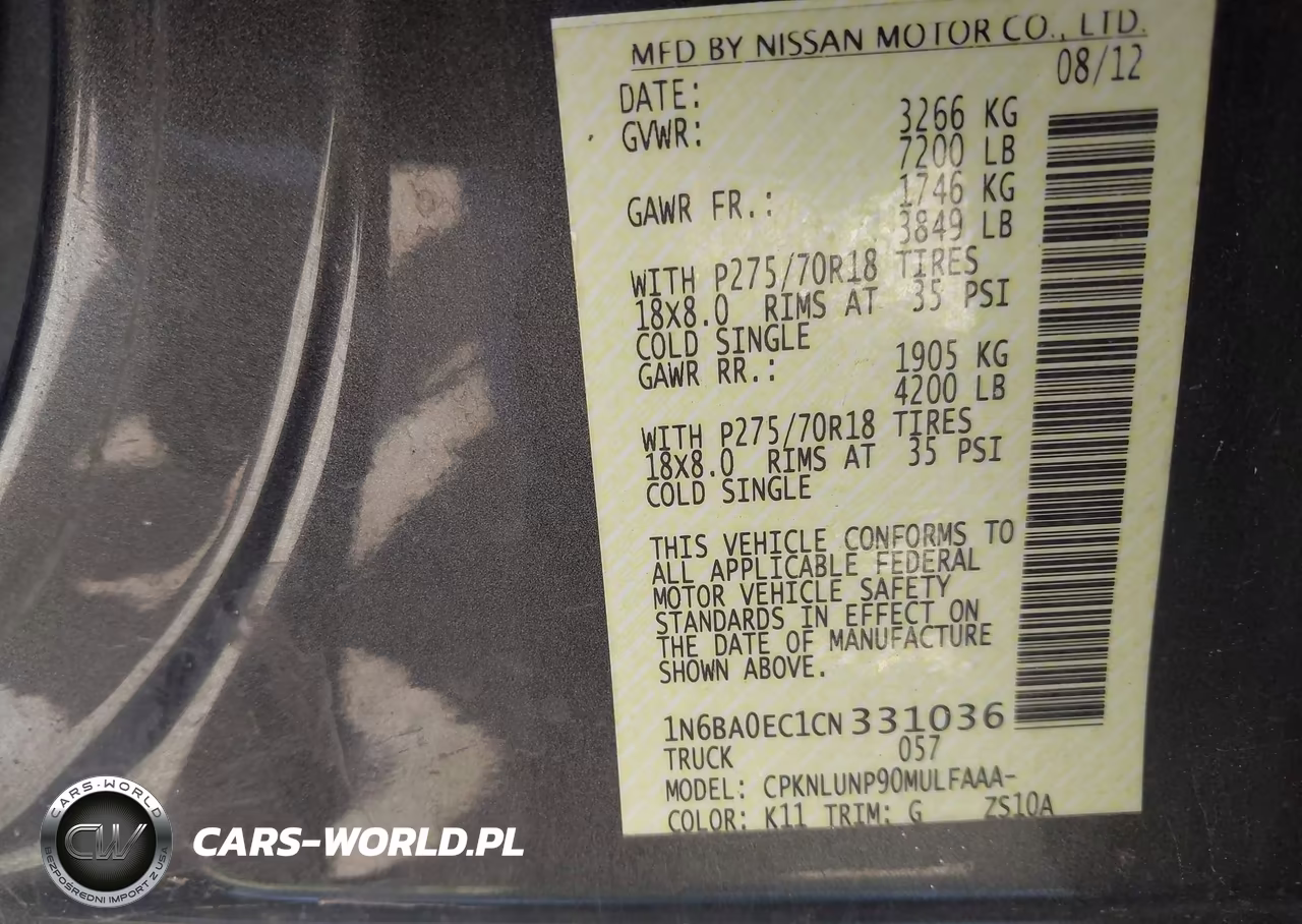 2012 Nissan Titan Pro-4X VIN:1N6BA0EC1CN331036 - 9