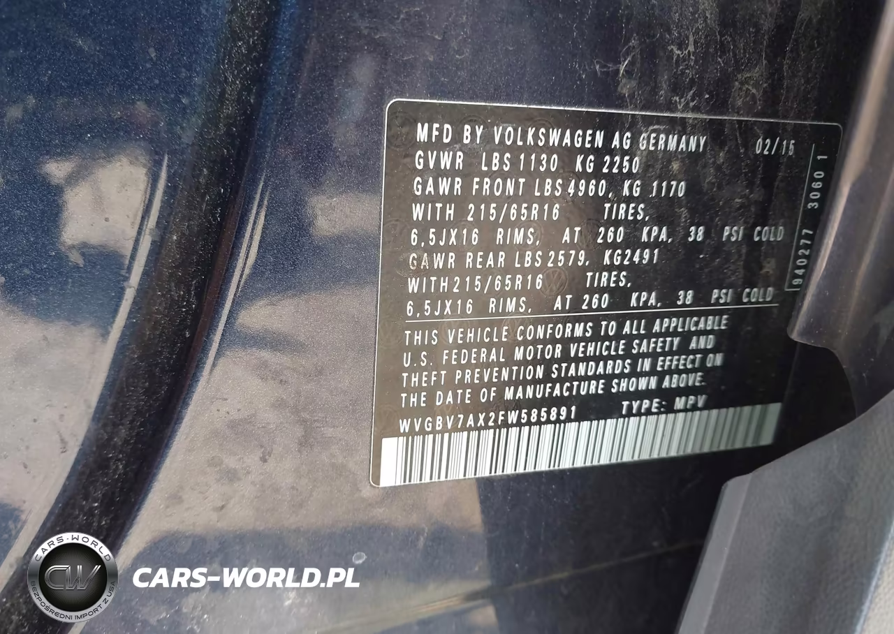 2015 Volkswagen Tiguan S VIN:WVGBV7AX2FW585891 - 9