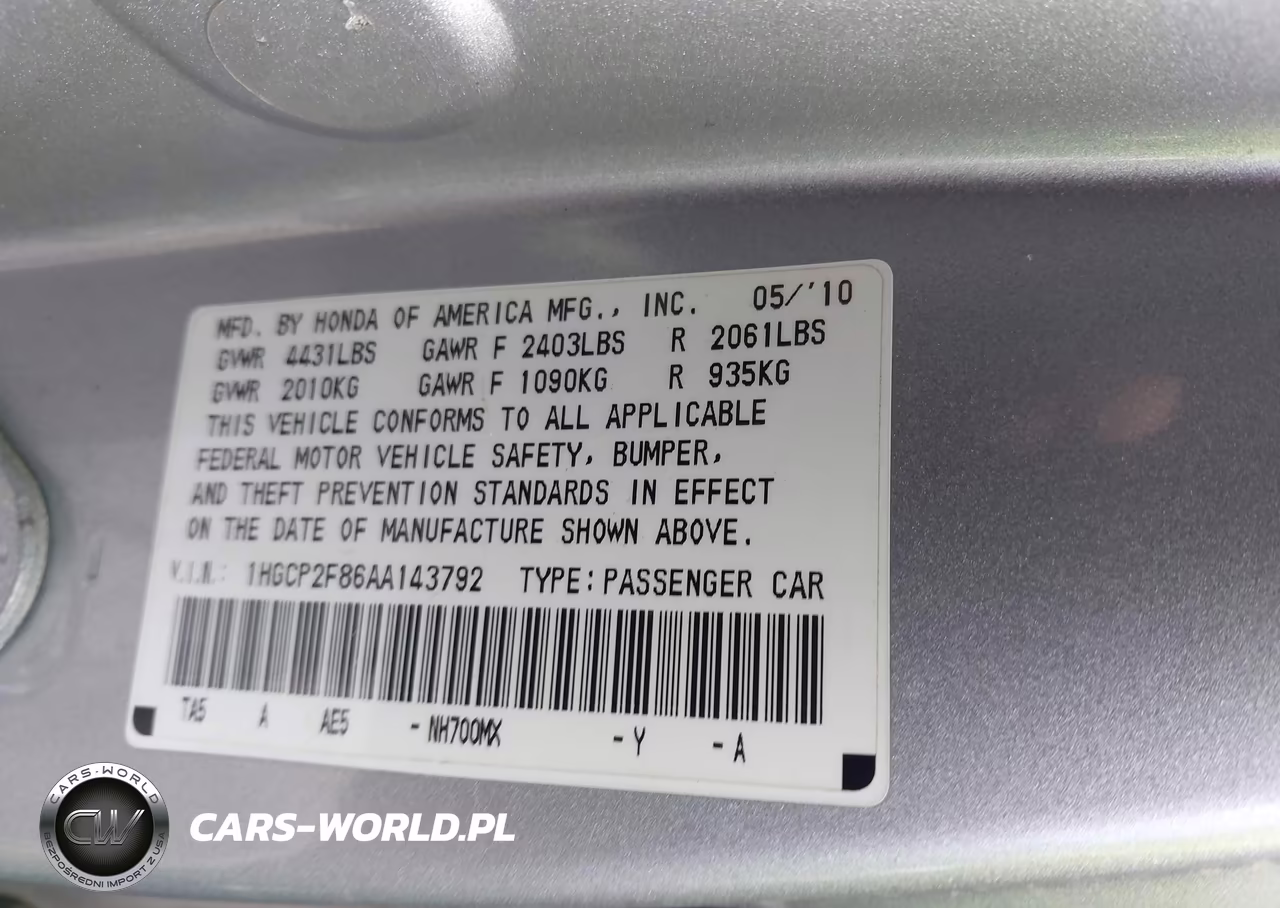 2010 Honda Accord 2.4 Ex-L VIN:1HGCP2F86AA143792 - 9