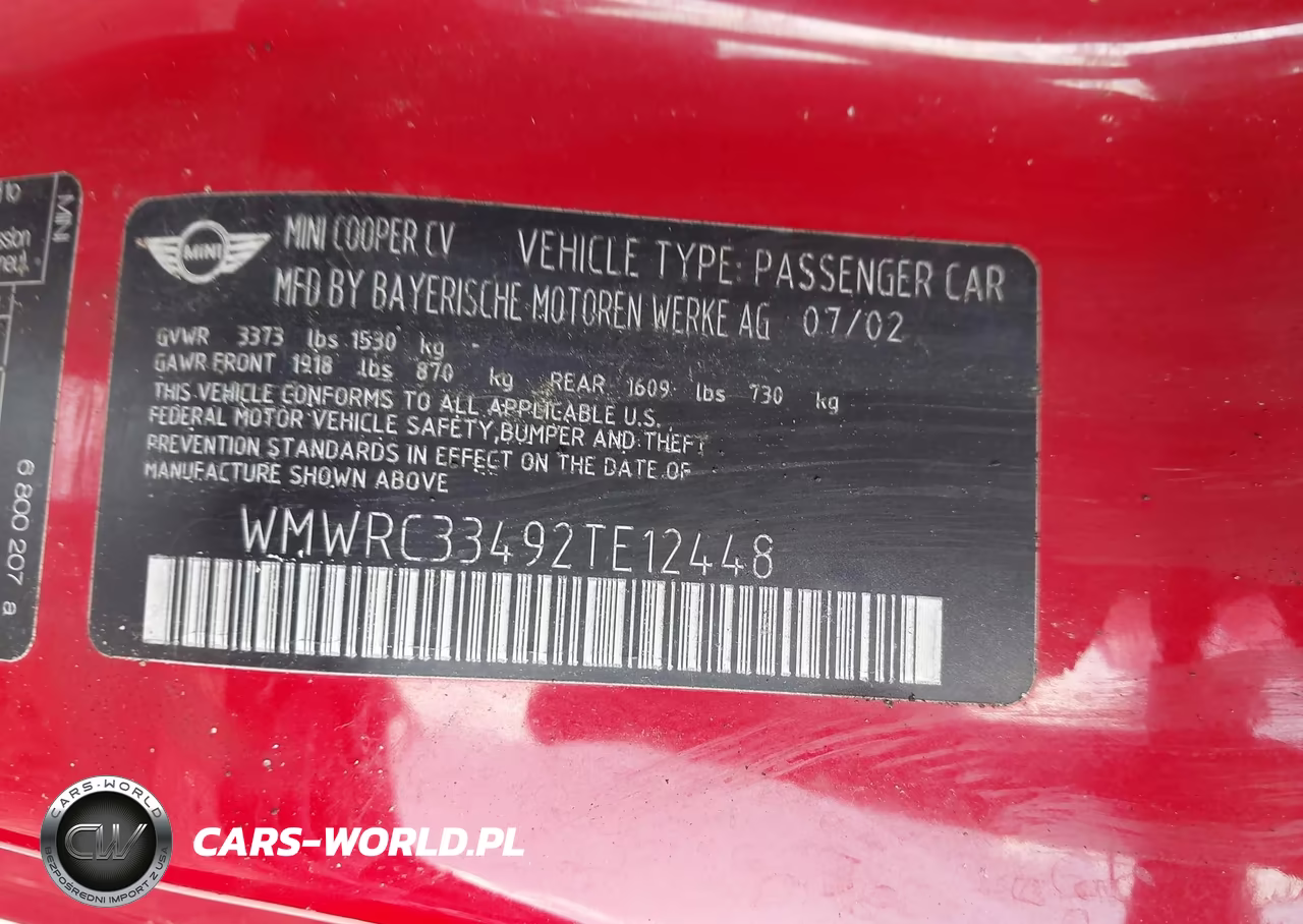 2002 Mini Cooper VIN:WMWRC33492TE12448 - 9