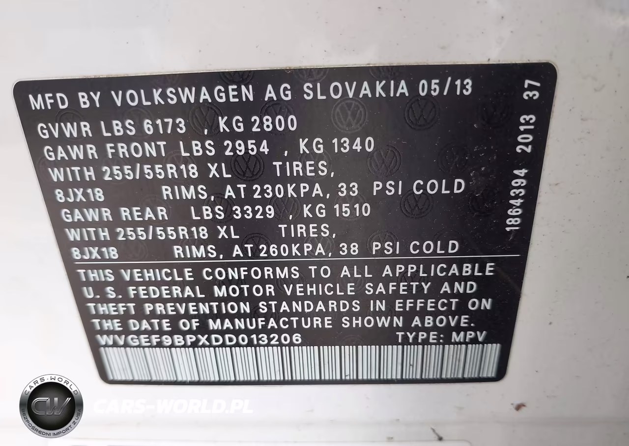 2013 Volkswagen Touareg Vr6 Sport VIN:WVGEF9BPXDD013206 - 9