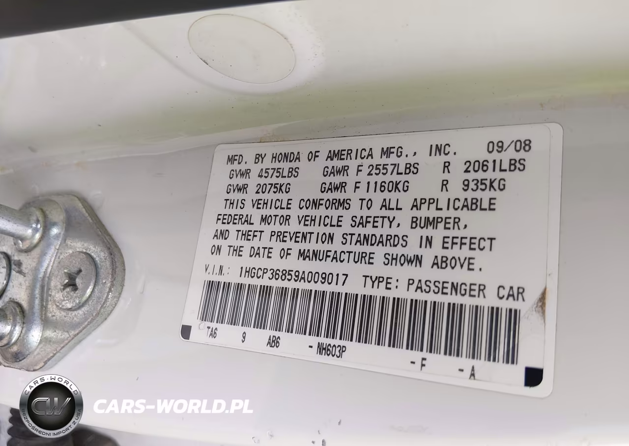 2009 Honda Accord 3.5 Ex-L VIN:1HGCP36859A009017 - 9
