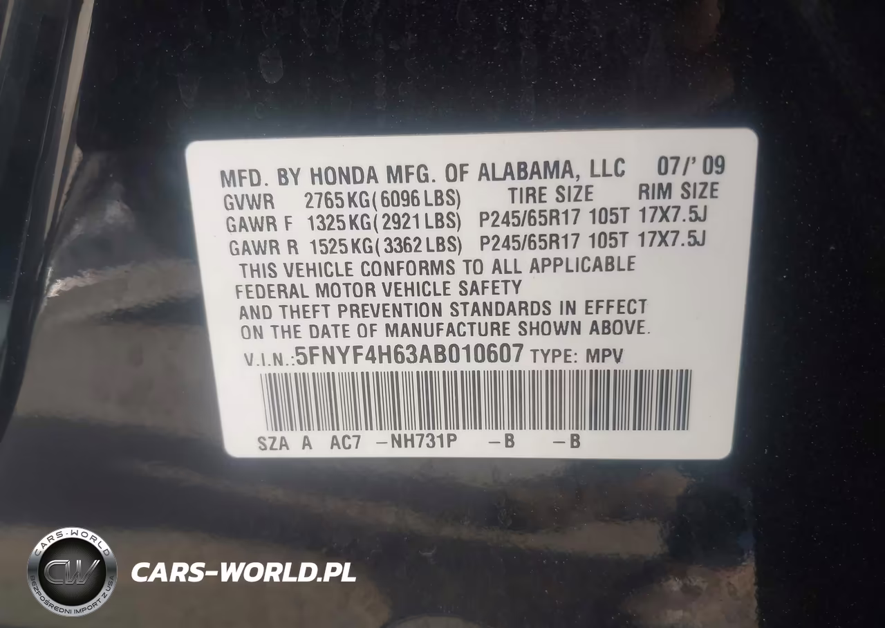 2010 Honda Pilot Ex-L VIN:5FNYF4H63AB010607 - 9