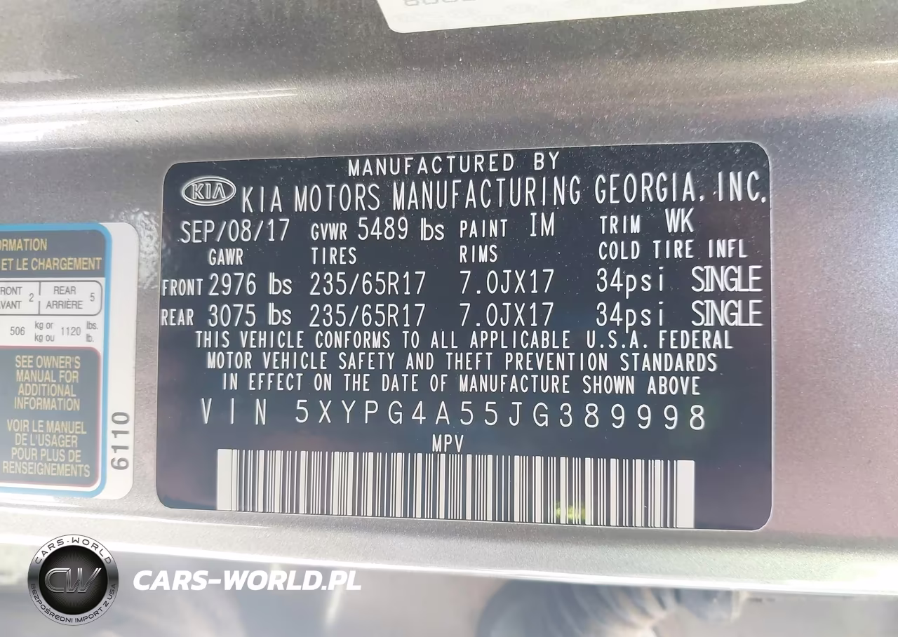 2018 Kia Sorento 3.3L Lx VIN:5XYPG4A55JG389998 - 9