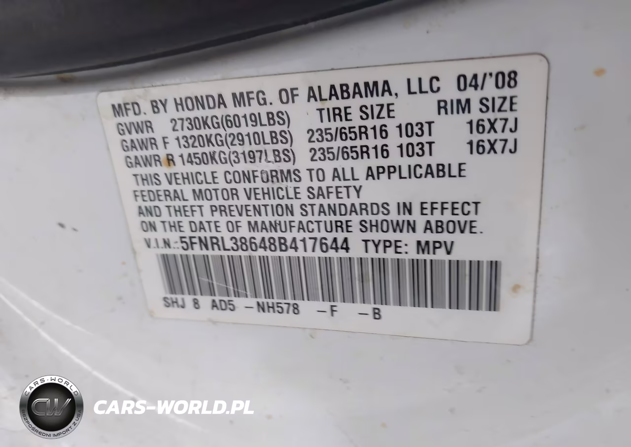 2008 Honda Odyssey Ex-L VIN:5FNRL38648B417644 - 9