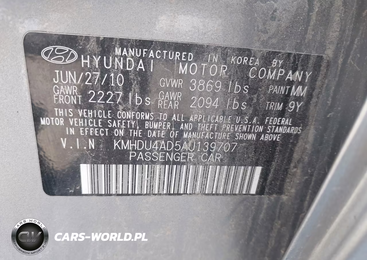 2010 Hyundai Elantra Gls VIN:KMHDU4AD5AU139707 - 9