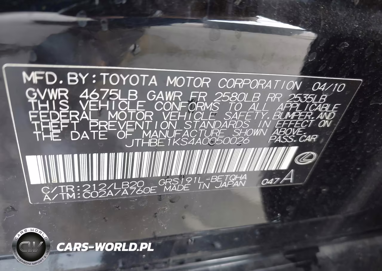 2010 Lexus Gs 350 VIN:JTHBE1KS4A0050026 - 9