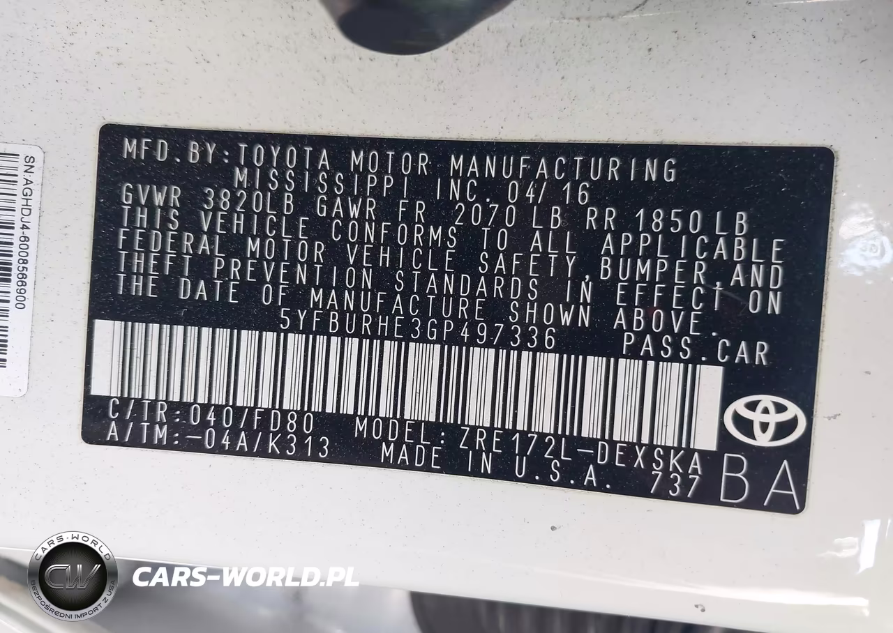 2016 Toyota Corolla S Plus VIN:5YFBURHE3GP497336 - 9