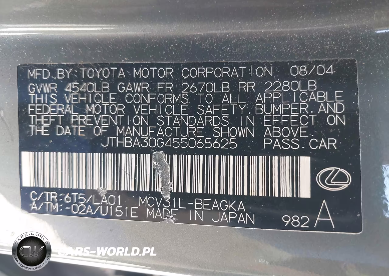 2005 Lexus Es 330 VIN:JTHBA30G455065625 - 9