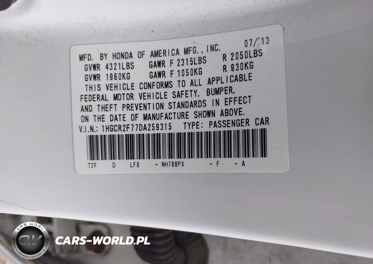 2013 Honda Accord Ex VIN:1HGCR2F77DA259315 - 9