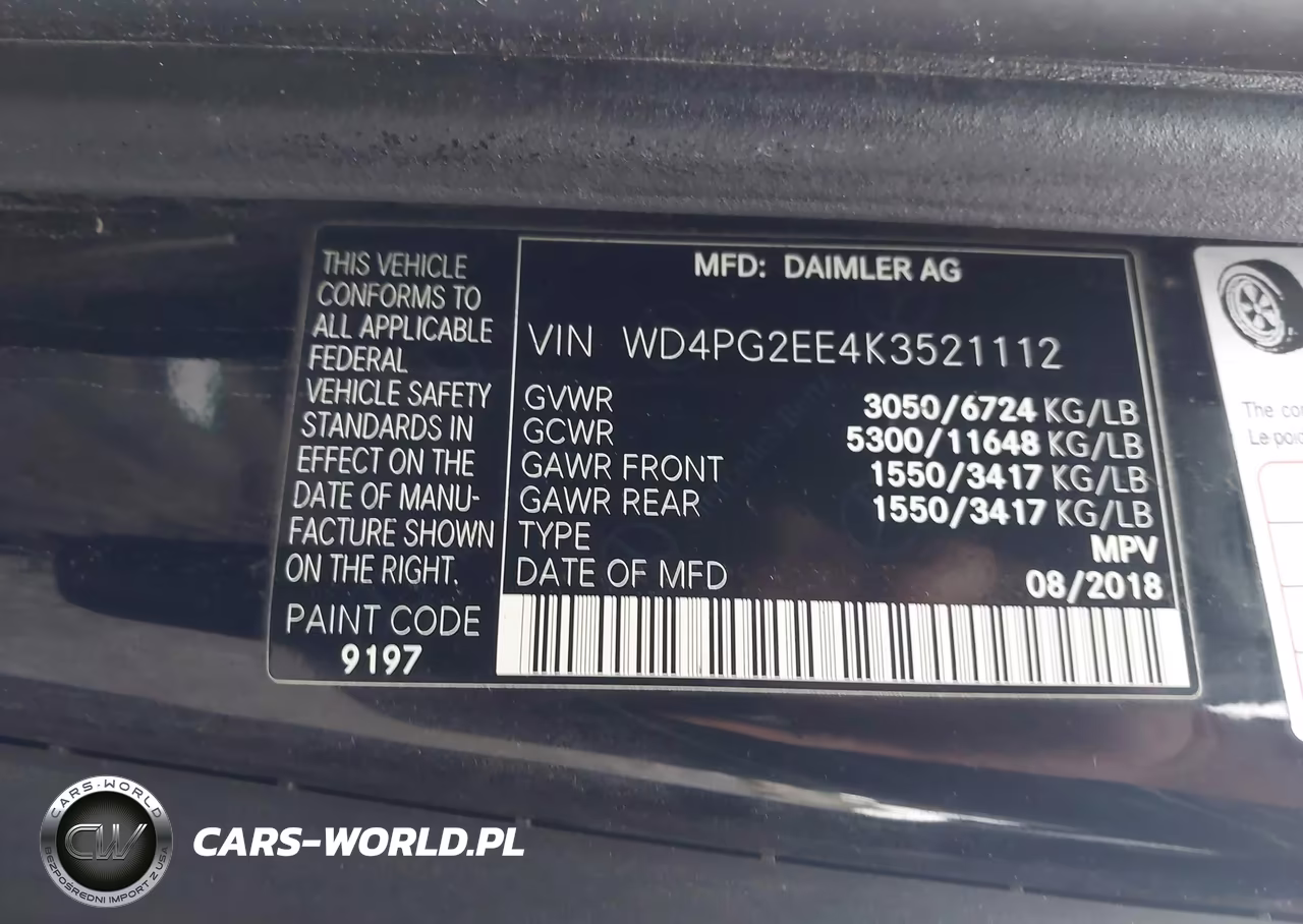 2019 Mercedes-Benz Metris VIN:WD4PG2EE4K3521112 - 9