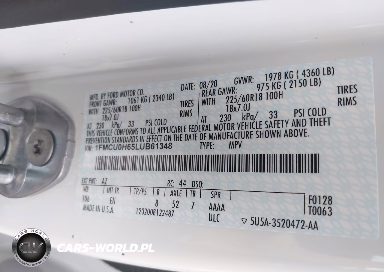 2020 Ford Escape Sel VIN:1FMCU0H65LUB61348 - 9